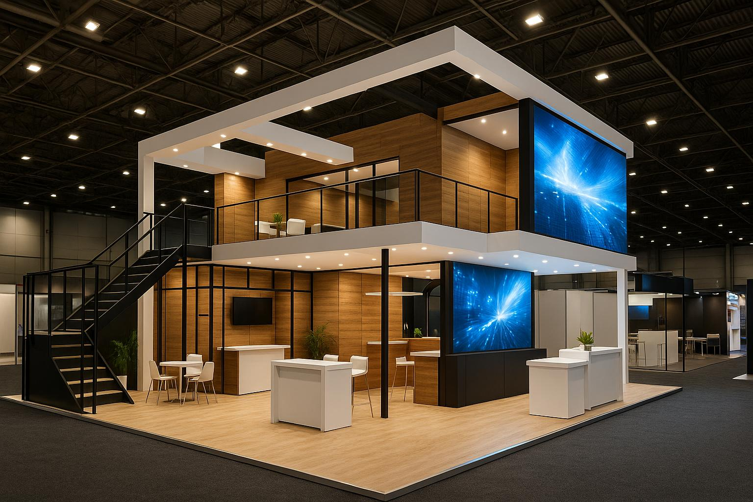 Stand modular em sistema de perfis de alumínio montado em feira de negócios