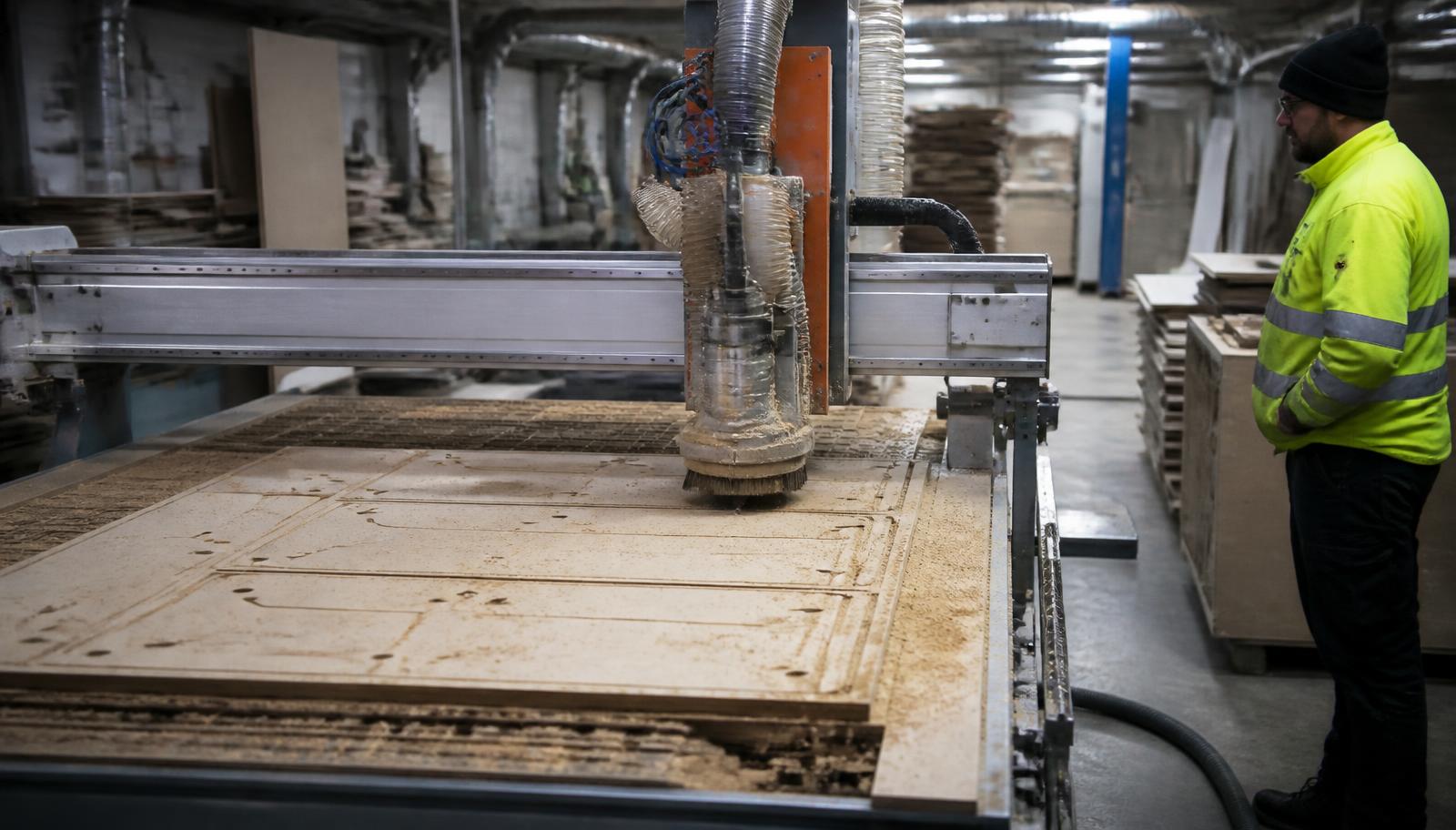 Produção de painéis de stand em marcenaria própria com máquina CNC